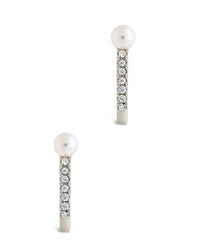 Sterling Silver Pearl & CZ Suspender Studs Earring Sterling Forever 