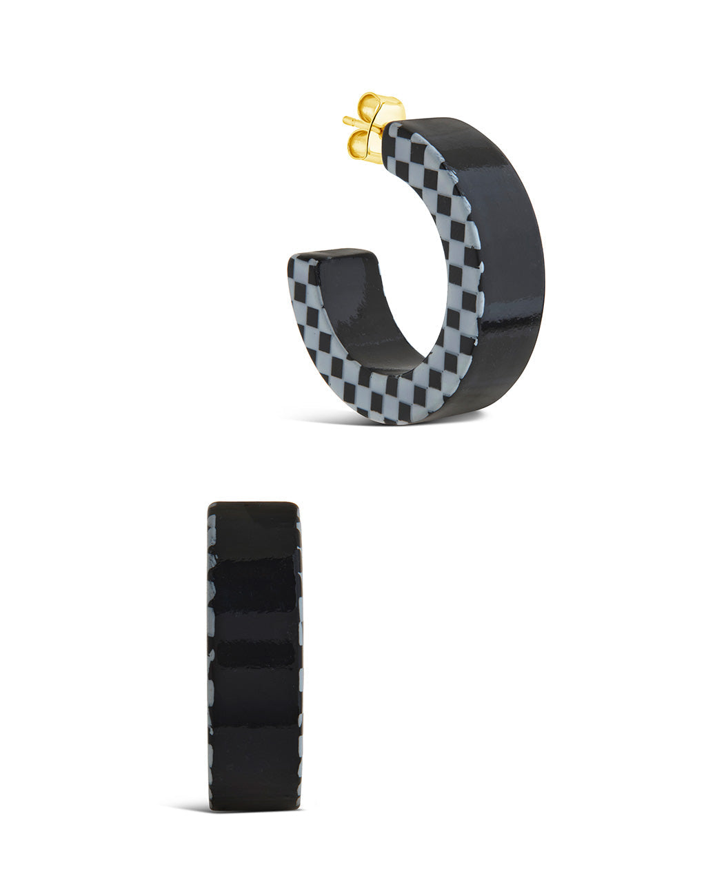 Retro Chequer Hoops Earring Sterling Forever Gold 