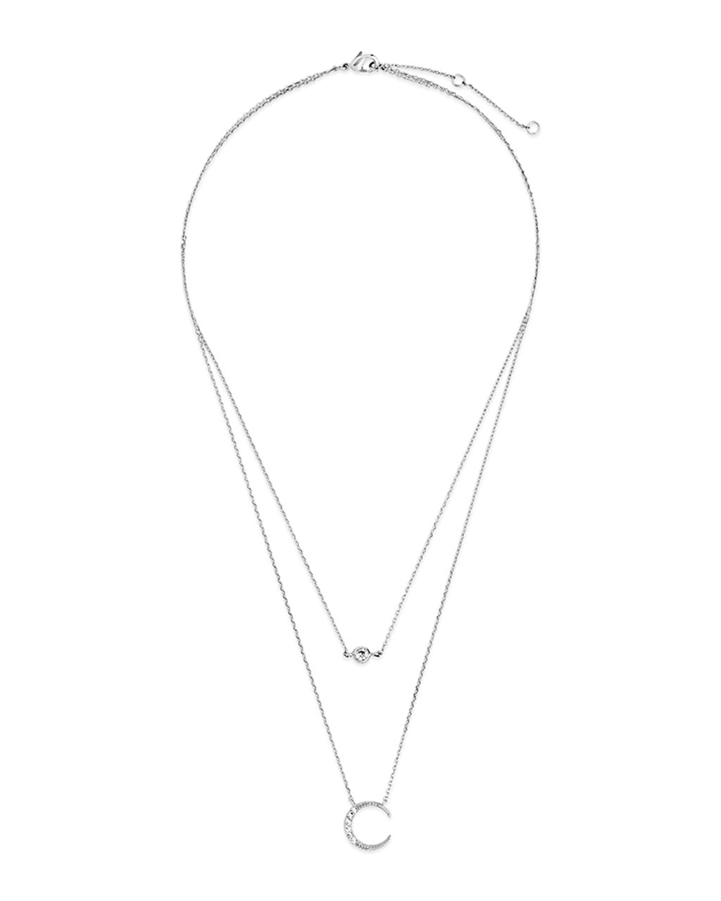 Sterling Silver Crescent Pendant CZ Layered Necklace - Sterling Forever