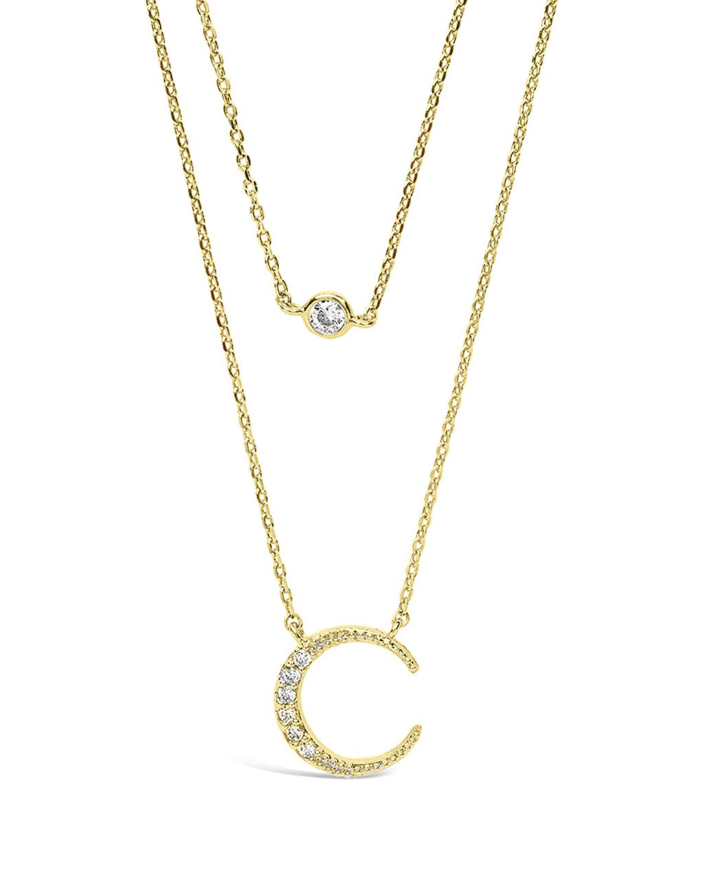 Sterling Silver Crescent Pendant CZ Layered Necklace - Sterling Forever