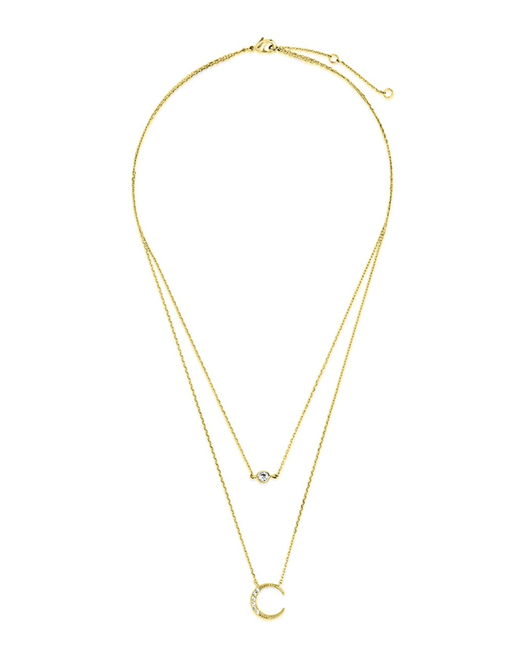 Sterling Silver Crescent Pendant CZ Layered Necklace - Sterling Forever