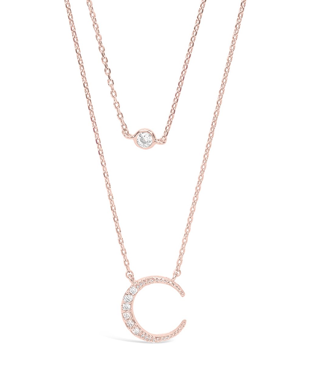 Sterling Silver Crescent Pendant CZ Layered Necklace - Sterling Forever