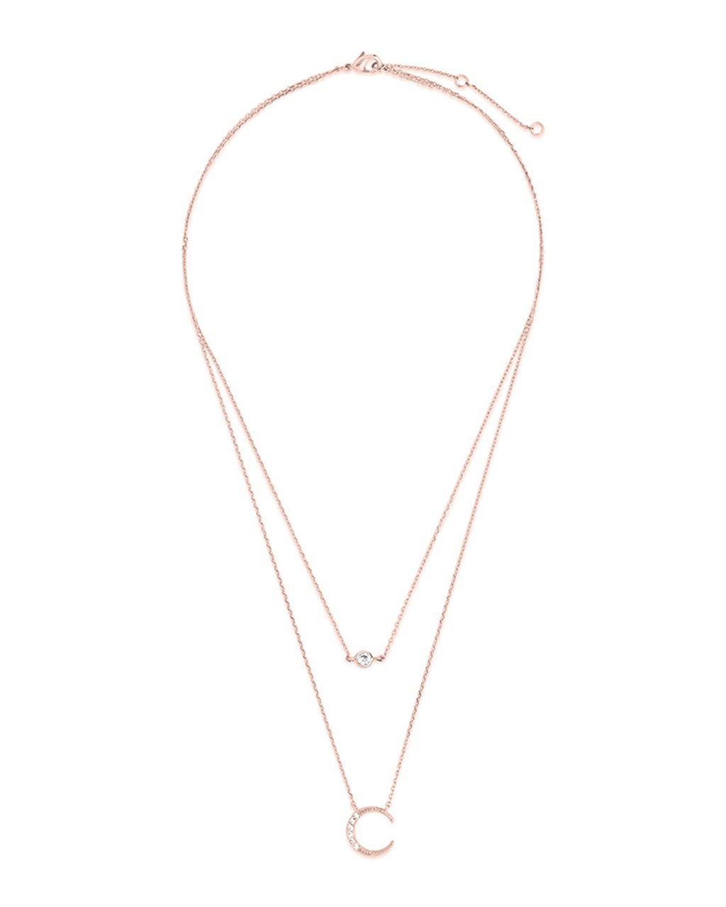 Sterling Silver Crescent Pendant CZ Layered Necklace - Sterling Forever