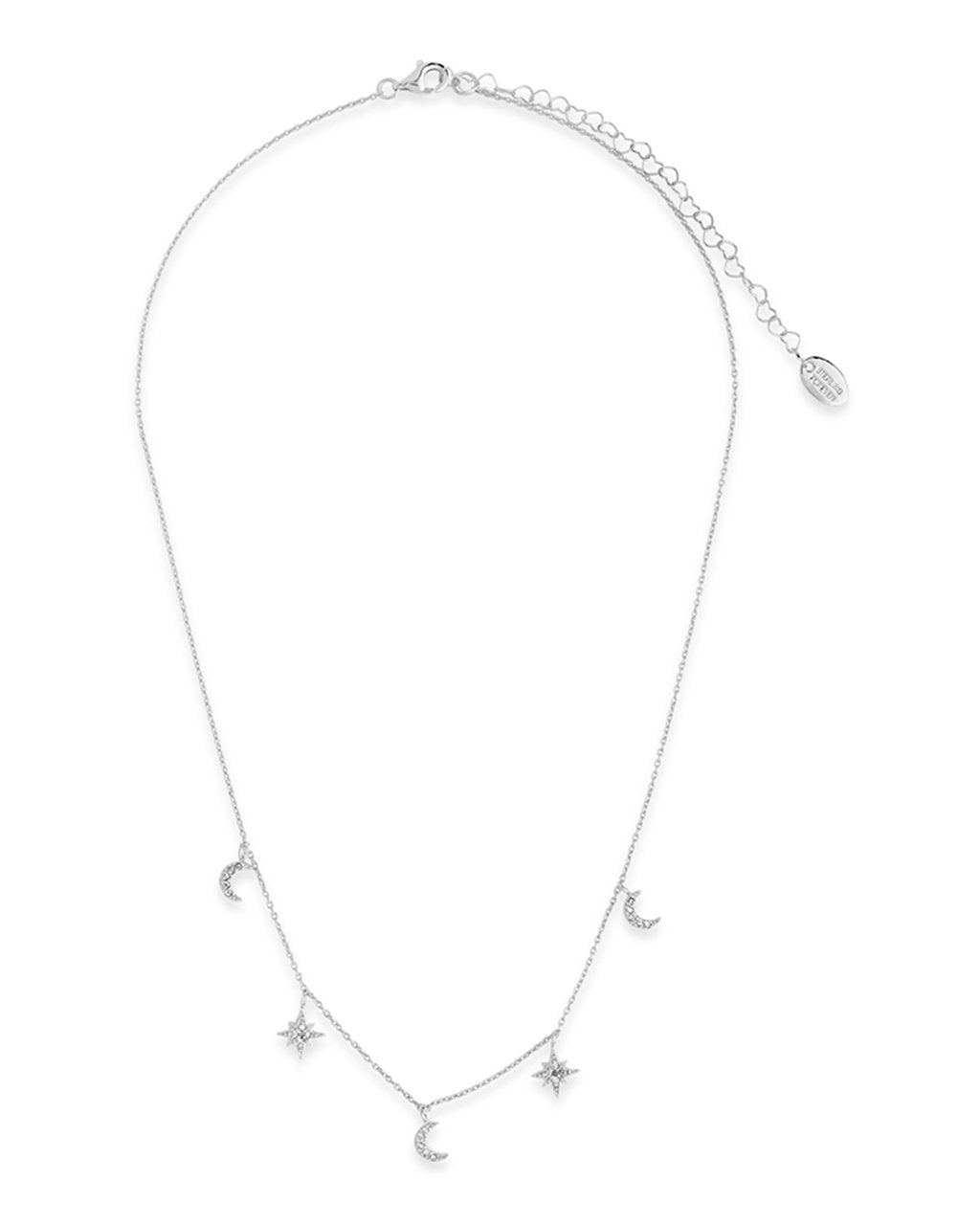 Sterling Silver CZ Moon & Burst Charm Necklace - Sterling Forever