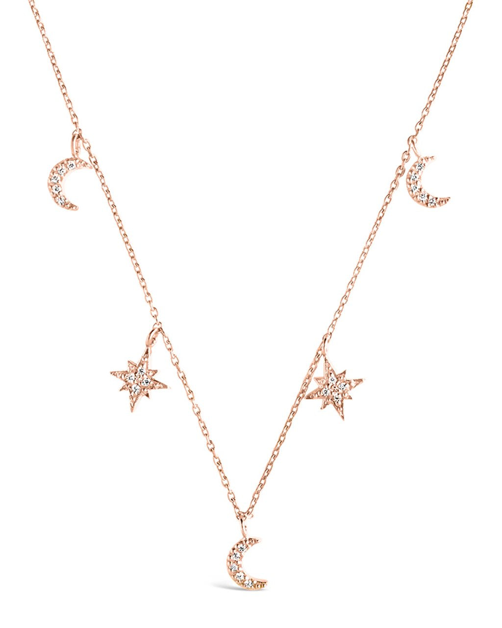 Sterling Silver CZ Moon & Burst Charm Necklace - Sterling Forever