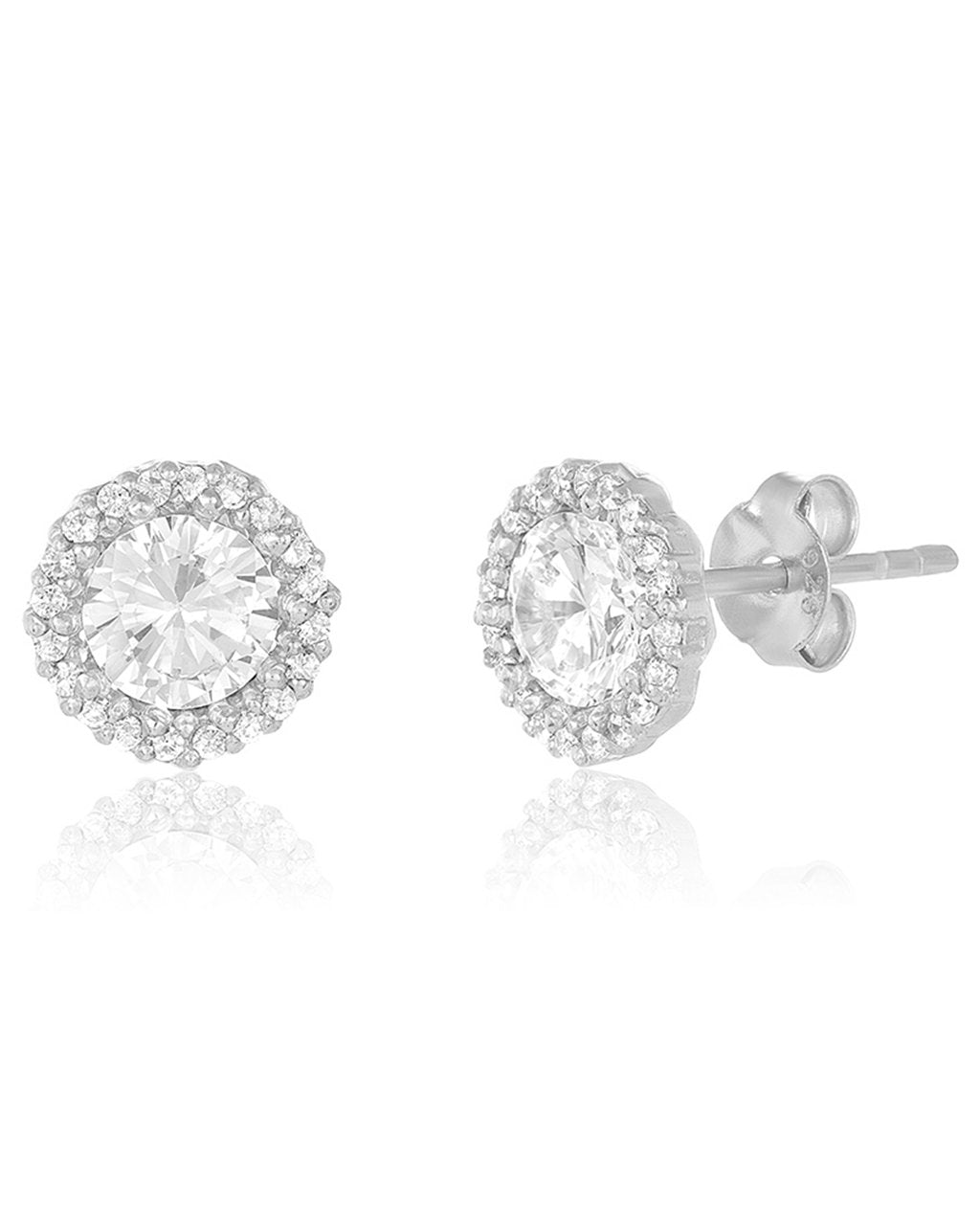 Sterling Silver CZ Halo Stud Earrings - Sterling Forever