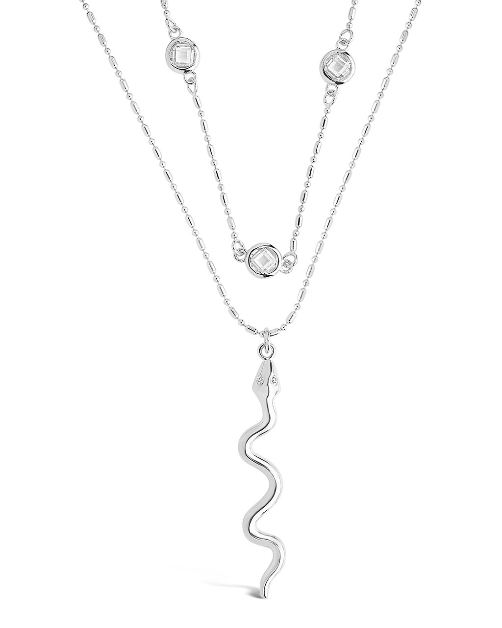 Layered Chain with Snake Pendant Necklace - Sterling Forever