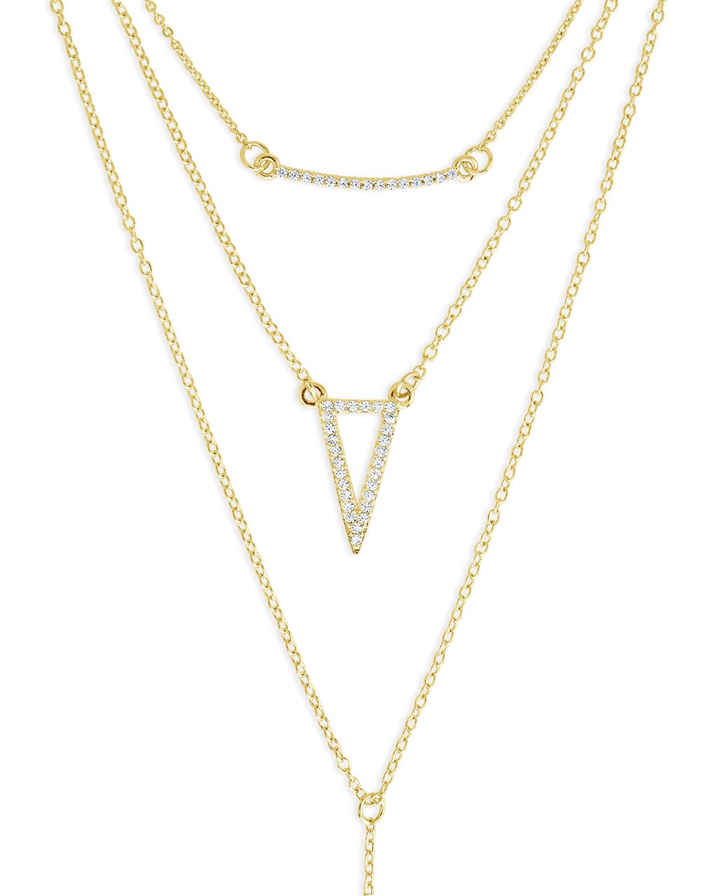 Layered Y Necklace with CZ Bar and Triangle - Sterling Forever
