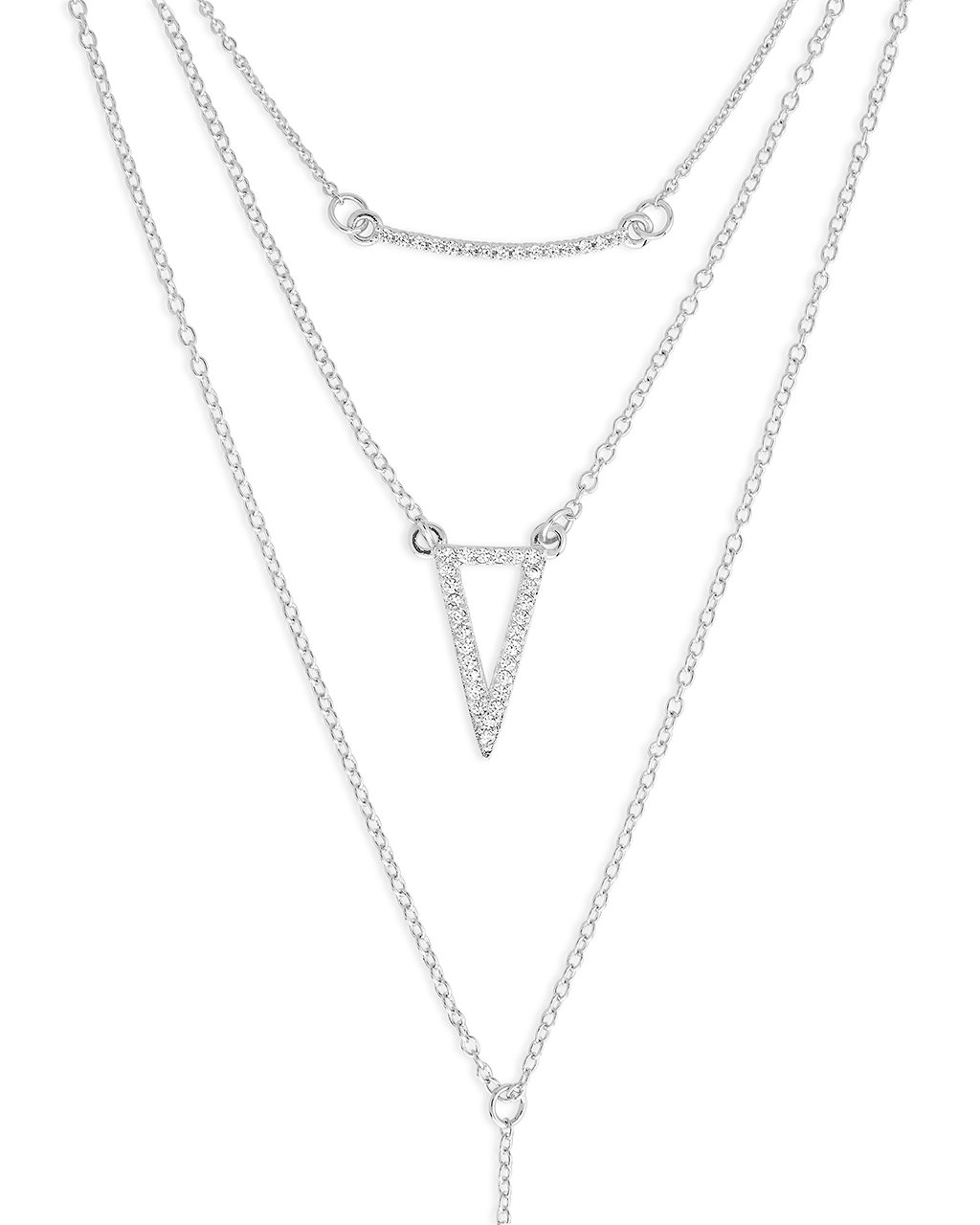 Layered Y Necklace with CZ Bar and Triangle - Sterling Forever