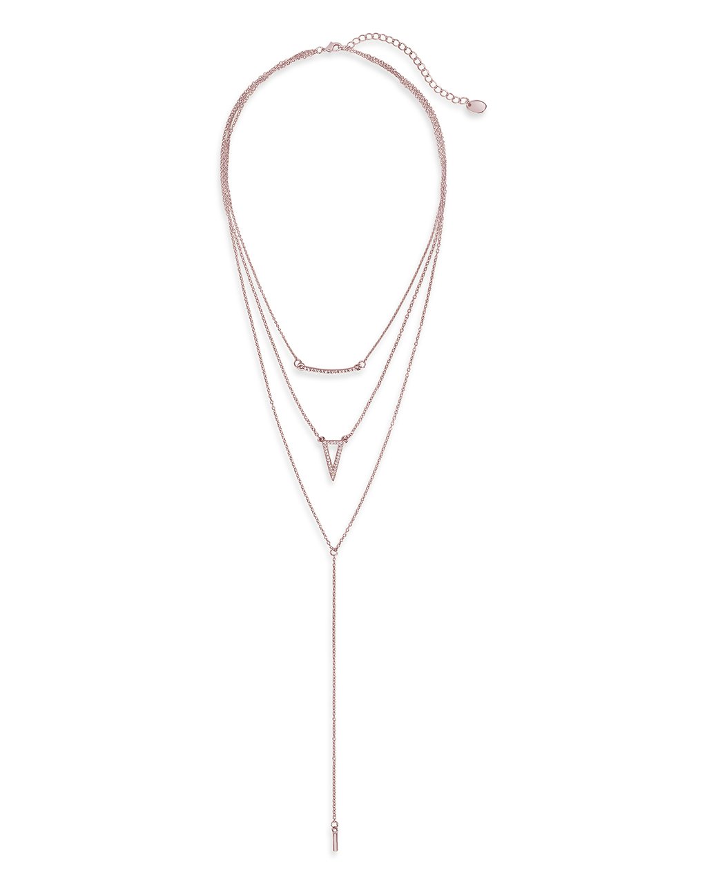 Layered Y Necklace with CZ Bar and Triangle - Sterling Forever