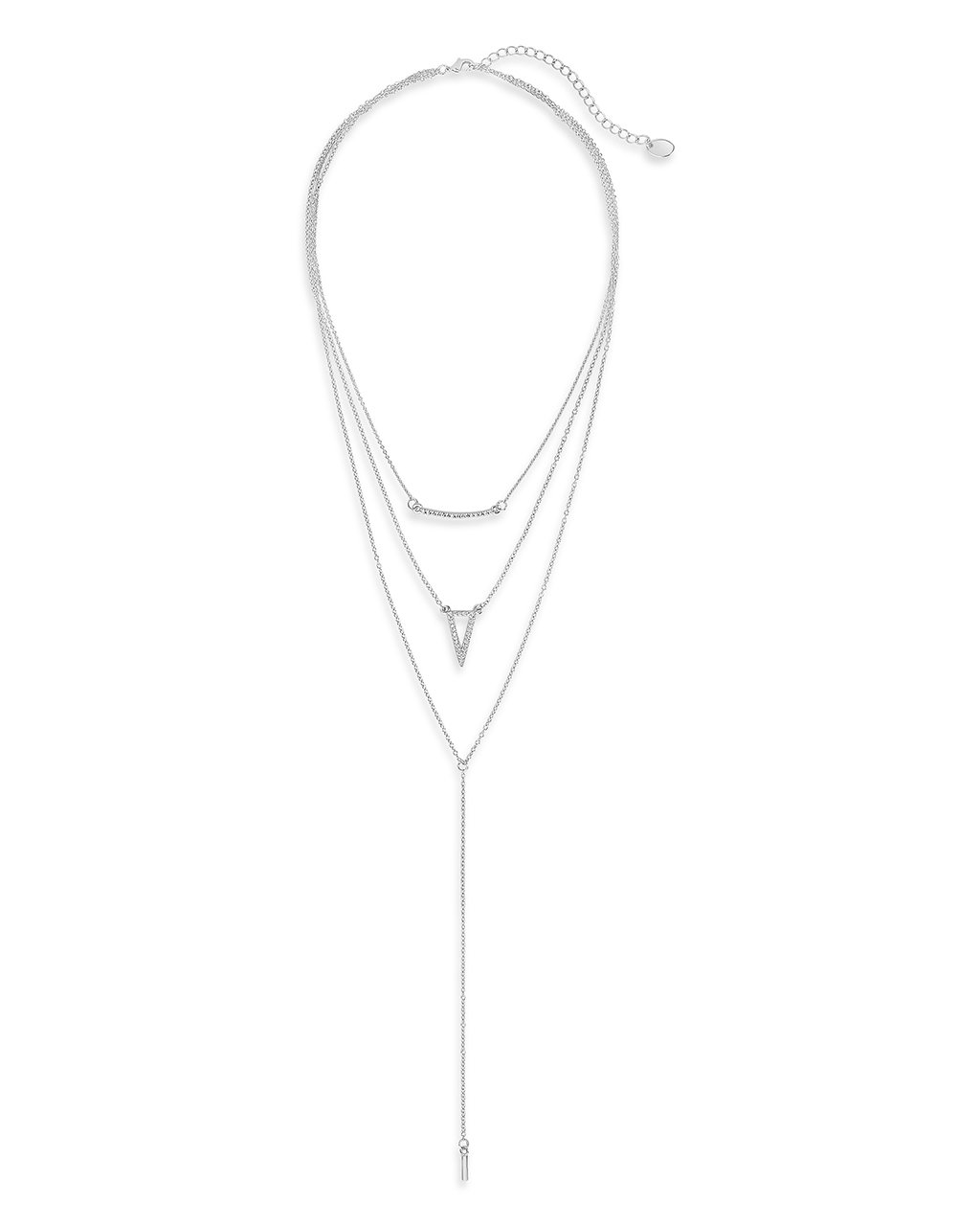 Layered Y Necklace with CZ Bar and Triangle - Sterling Forever