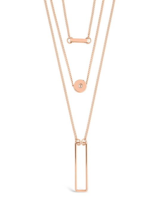 Bar, CZ Disk, Open Bar Layered Necklace - Sterling Forever