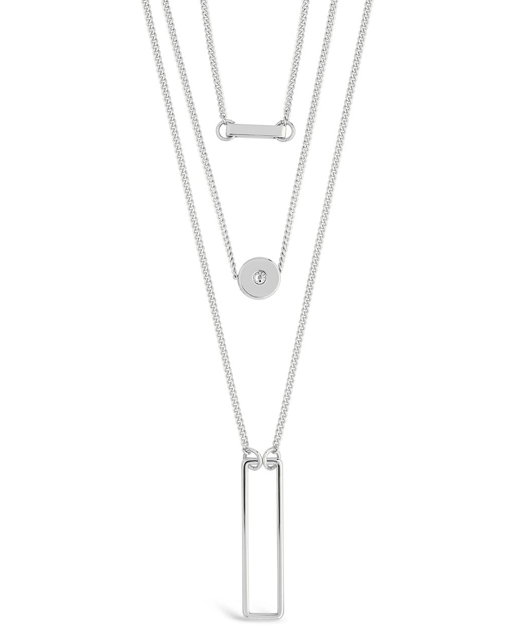 Bar, CZ Disk, Open Bar Layered Necklace - Sterling Forever