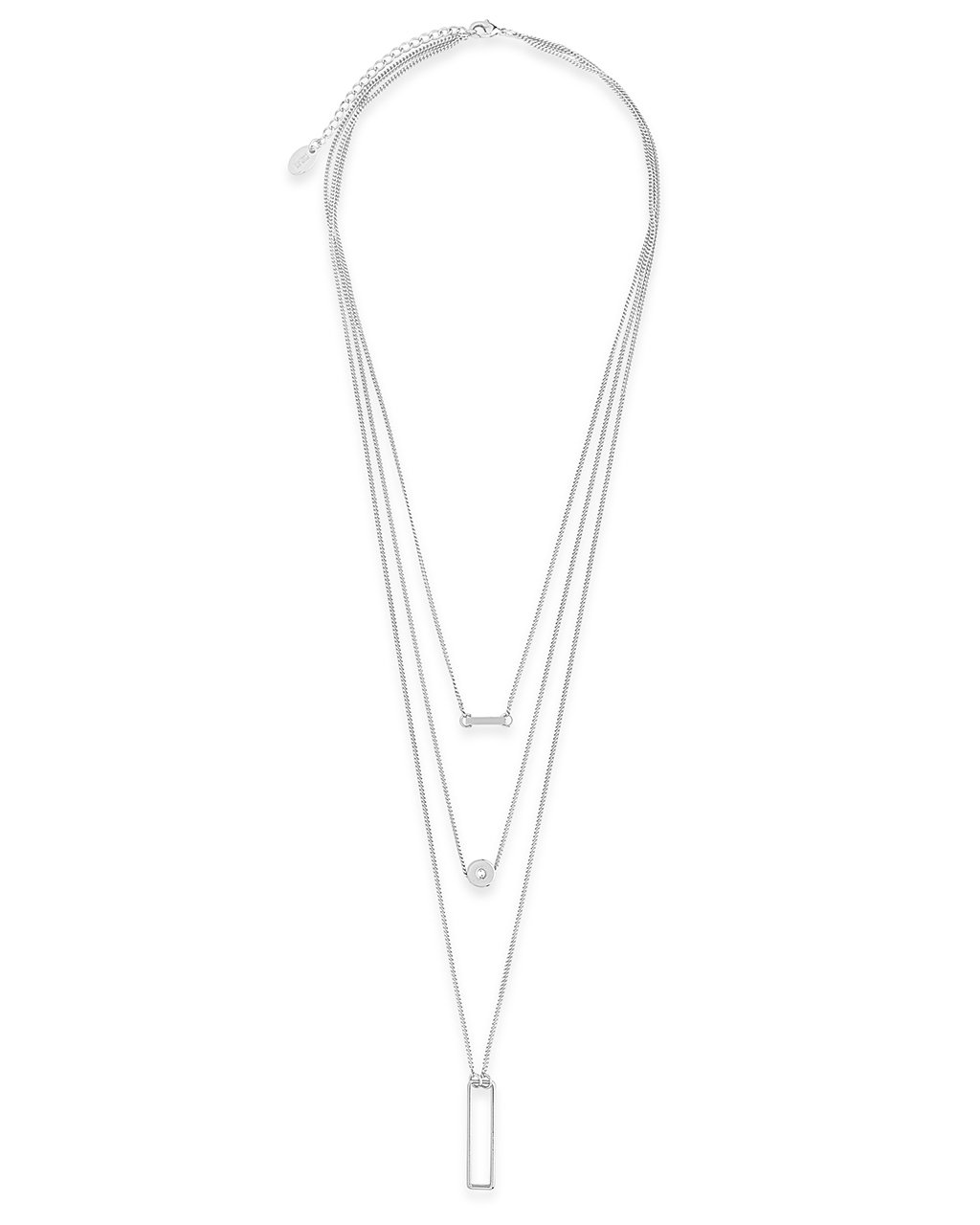 Bar, CZ Disk, Open Bar Layered Necklace - Sterling Forever
