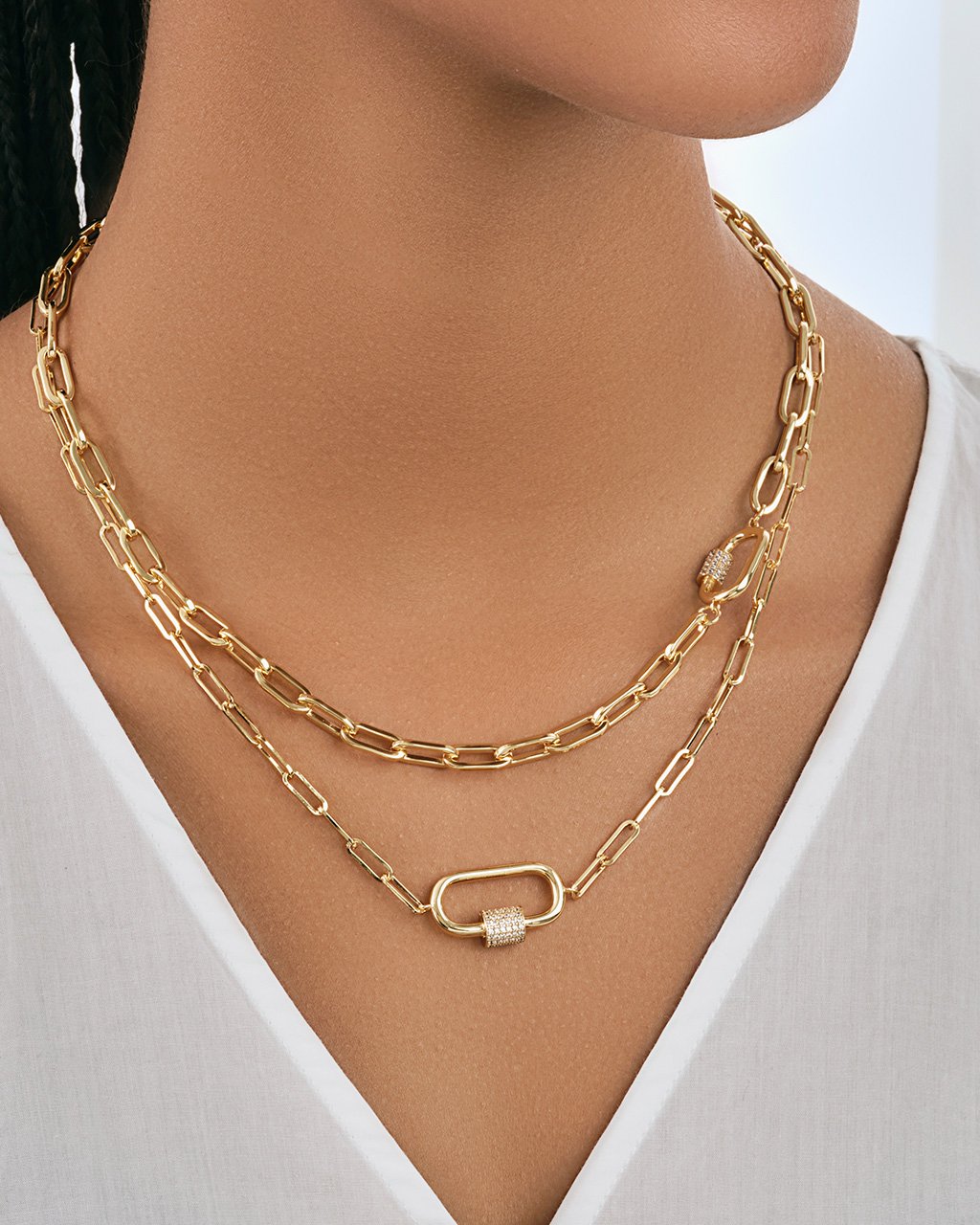 Double Carabiner Layered Necklace Necklace Sterling Forever 
