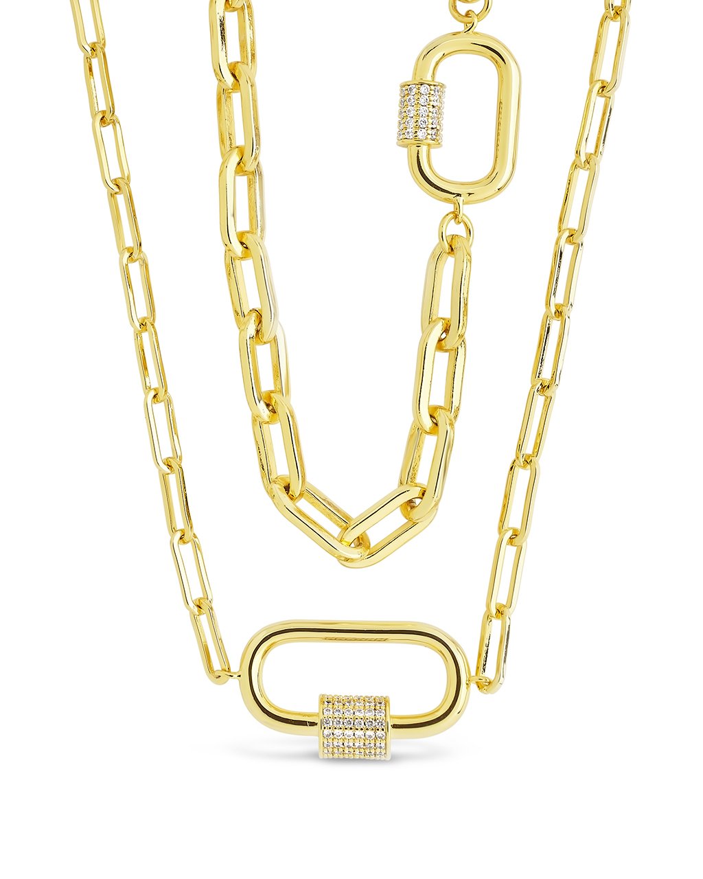 Double Carabiner Layered Necklace Necklace Sterling Forever Gold