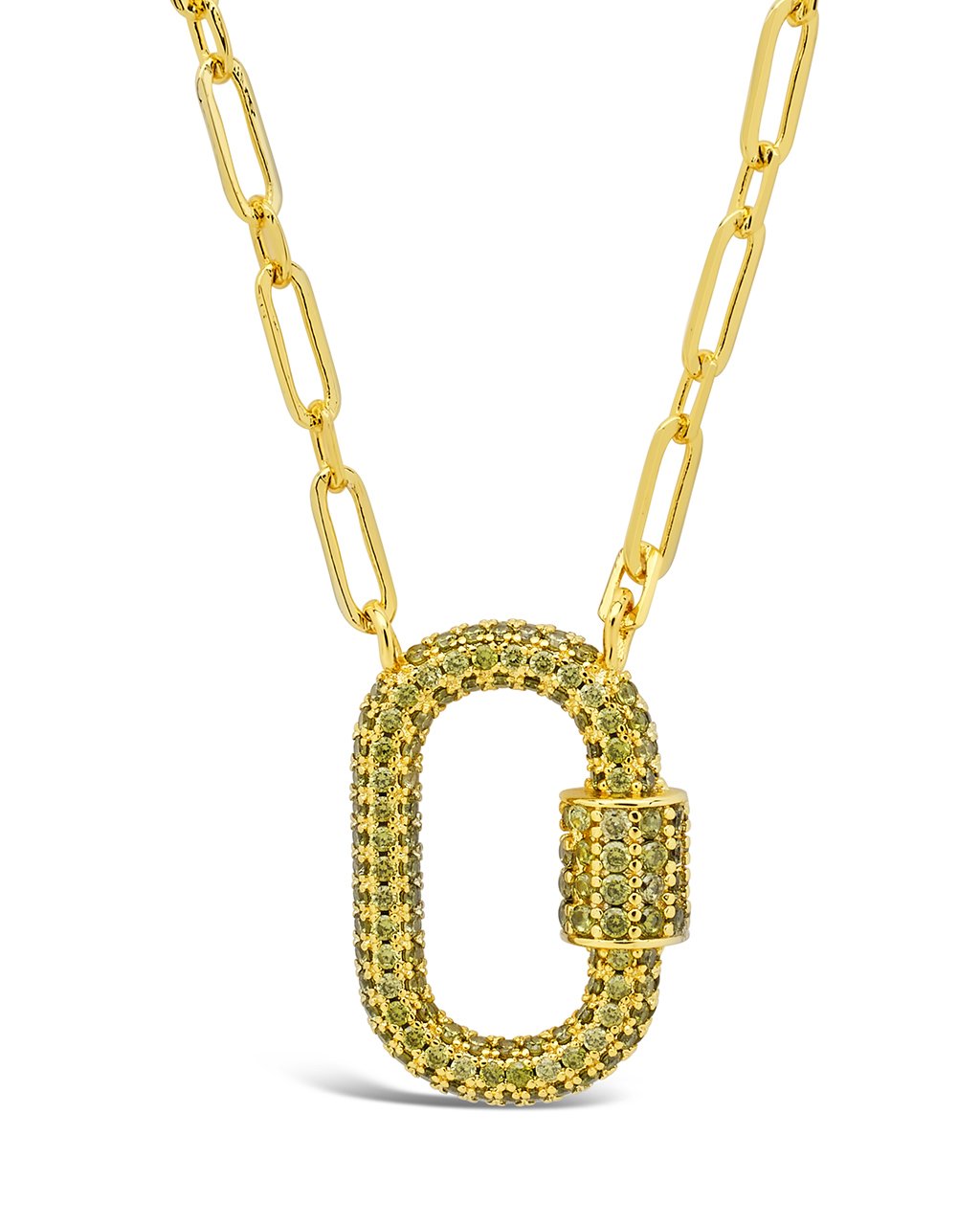 Pave CZ Carabiner Lock Necklace Necklace Sterling Forever Gold Green