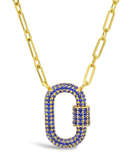 Pave CZ Carabiner Lock Necklace Necklace Sterling Forever Gold Blue