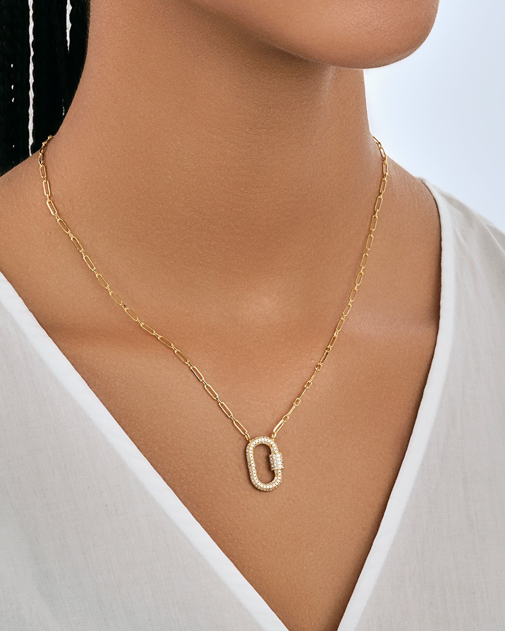Pave CZ Carabiner Lock Necklace Necklace Sterling Forever 