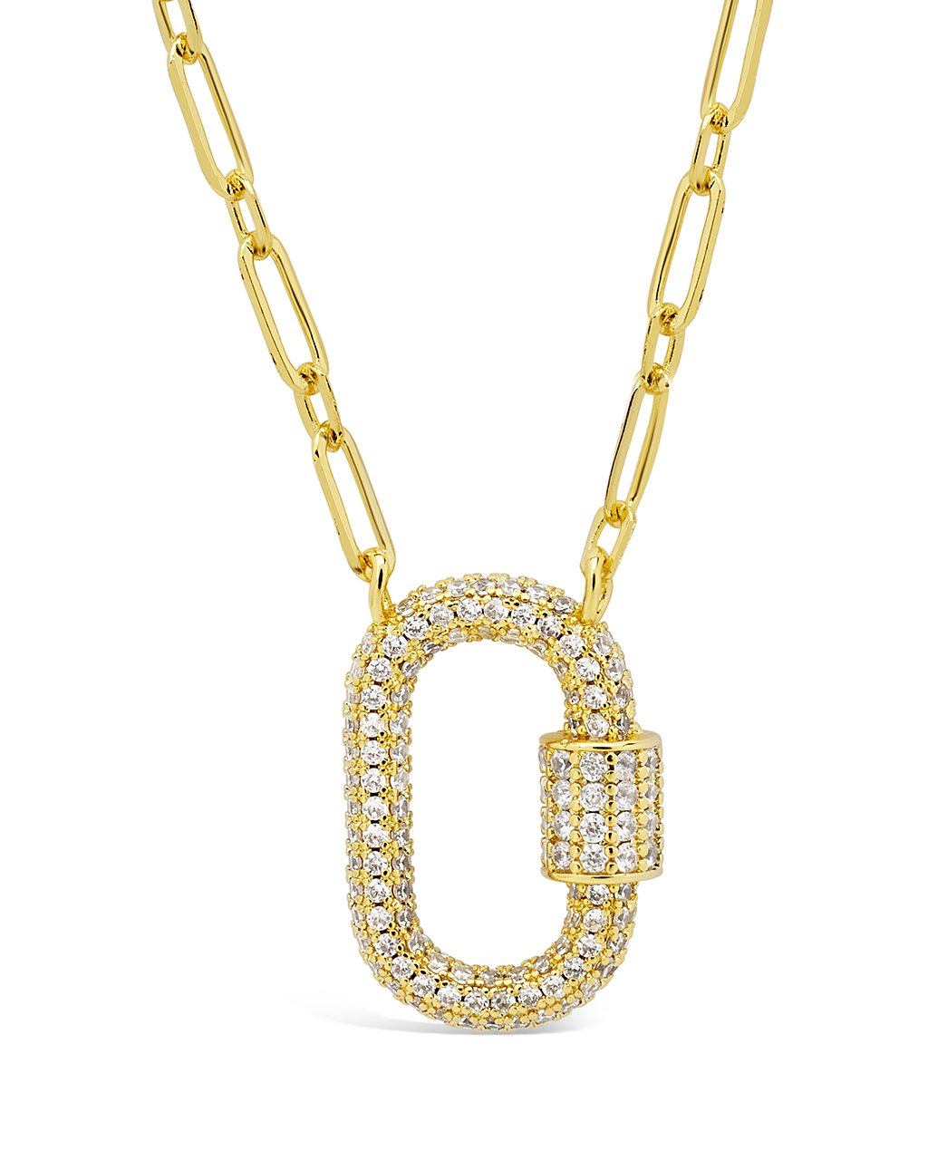 Pave CZ Carabiner Lock Necklace Necklace Sterling Forever Gold Clear