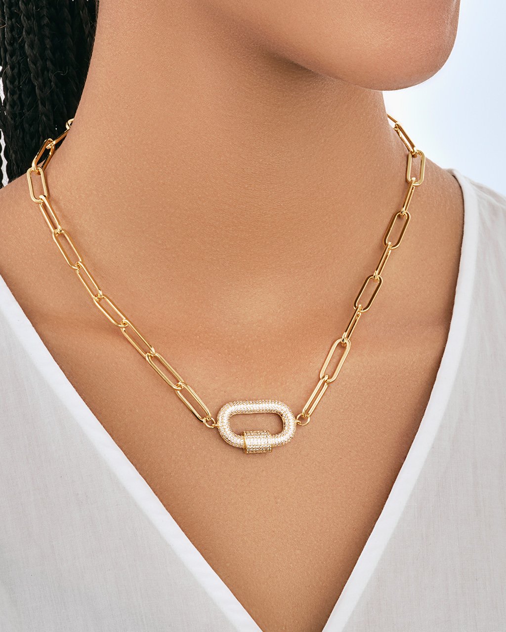 Pave CZ Carabiner Linked Lock Necklace Necklace Sterling Forever 