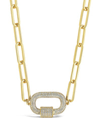 Pave CZ Carabiner Linked Lock Necklace Necklace Sterling Forever Gold Clear 