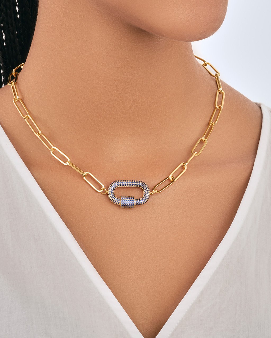 Pave CZ Carabiner Linked Lock Necklace Necklace Sterling Forever 