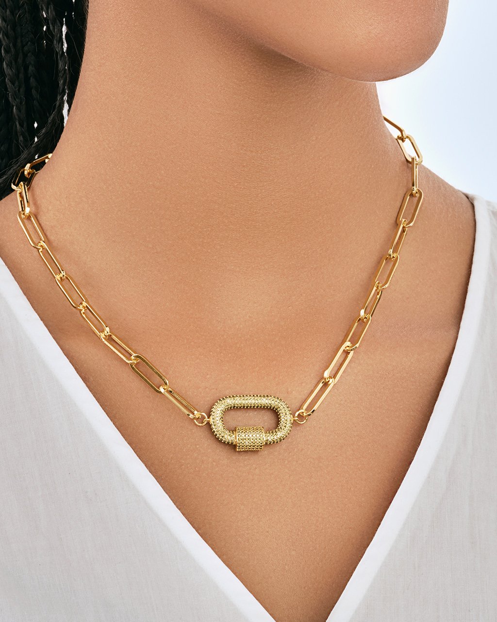 Pave CZ Carabiner Linked Lock Necklace Necklace Sterling Forever 