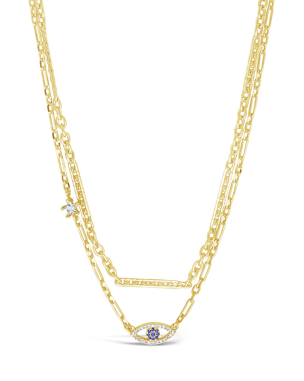 Stationed Star & Evil Eye Layered Necklace Necklace Sterling Forever Gold 