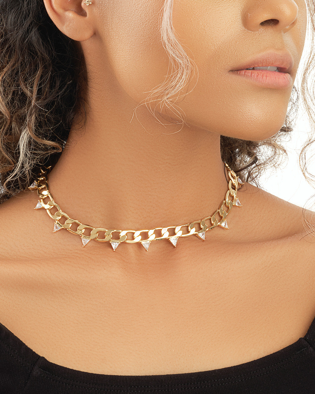Cuban Chain Choker with Triangle Station CZs Necklace Sterling Forever 