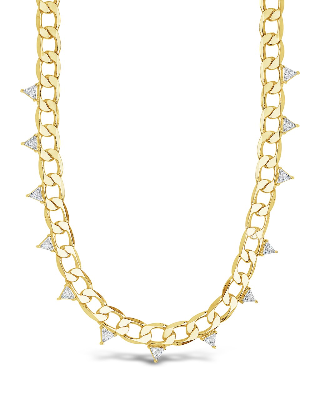Cuban Chain Choker with Triangle Station CZs Necklace Sterling Forever 