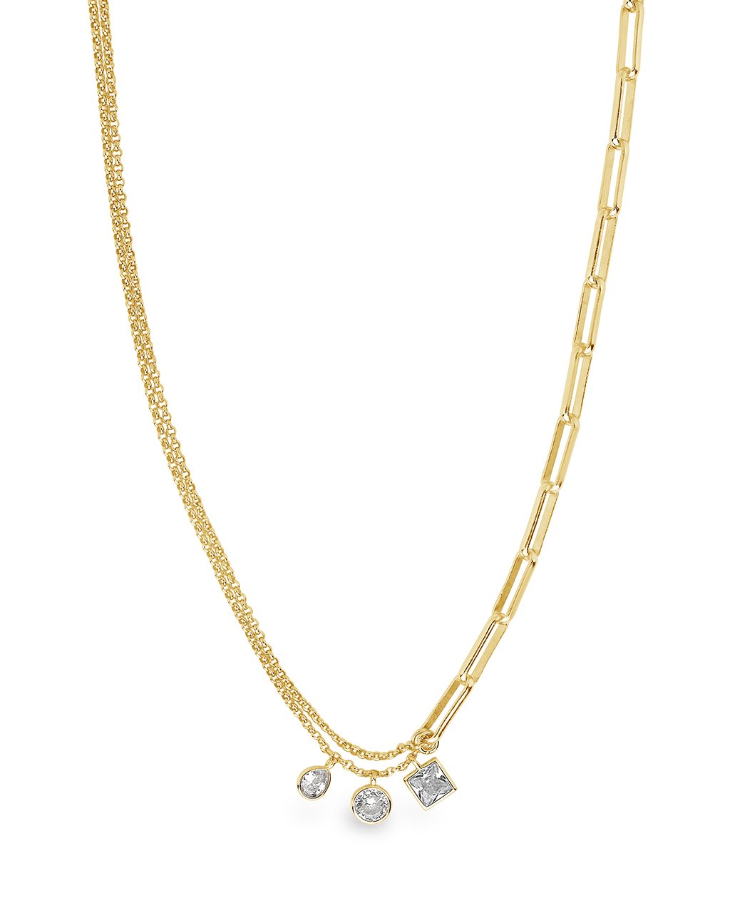 Delicate Link Necklace with CZ Charms Necklace Sterling Forever Gold 