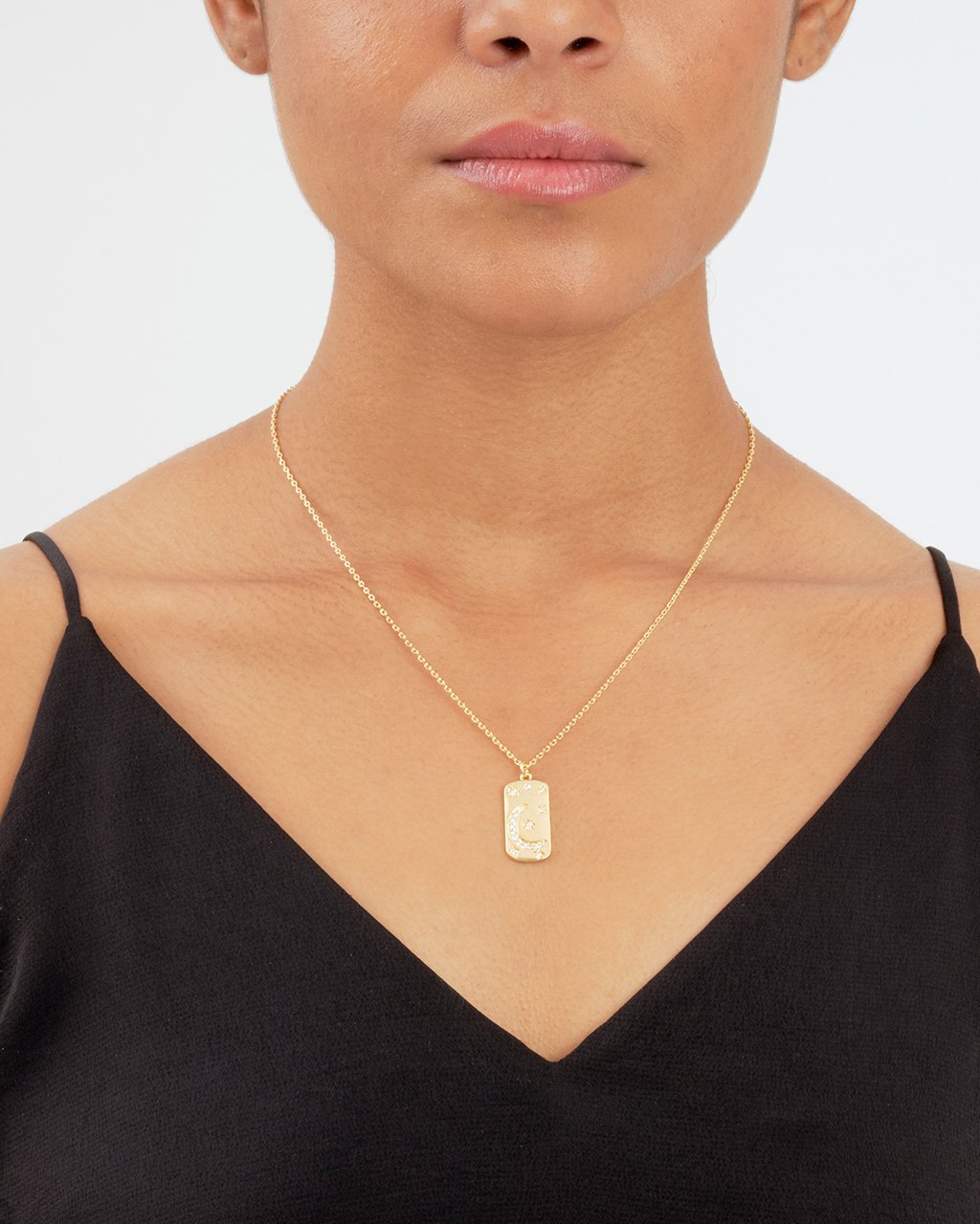 Mini Tag Pendant Necklace, Solid Gold, Free Manual Engraving – Modern Myth