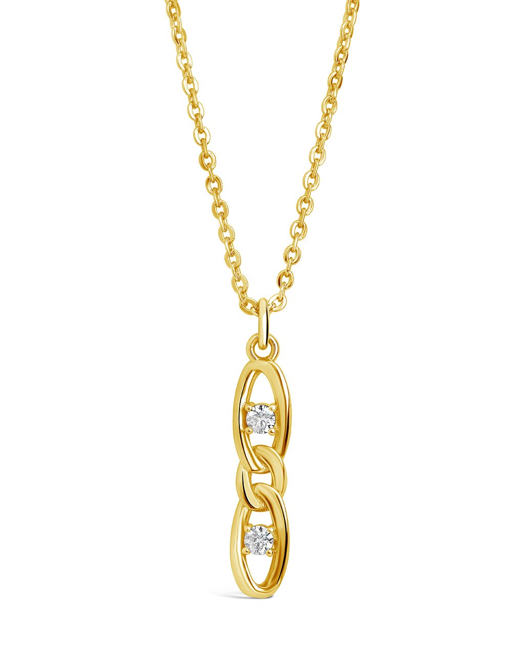 CZ Studded Figaro Link Pendant Necklace Necklace Sterling Forever Gold 