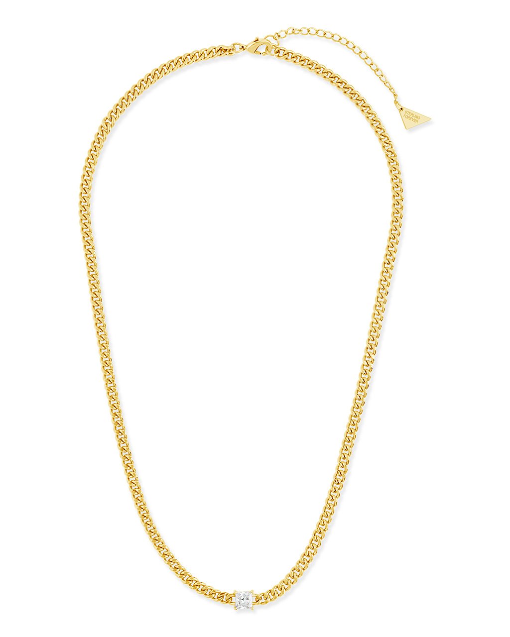 Curb Chain Necklace with Stationed CZ Necklace Sterling Forever 