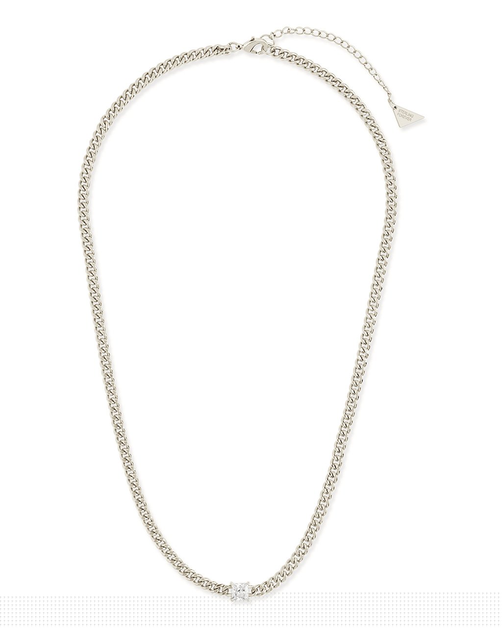 Curb Chain Necklace with Stationed CZ Necklace Sterling Forever 