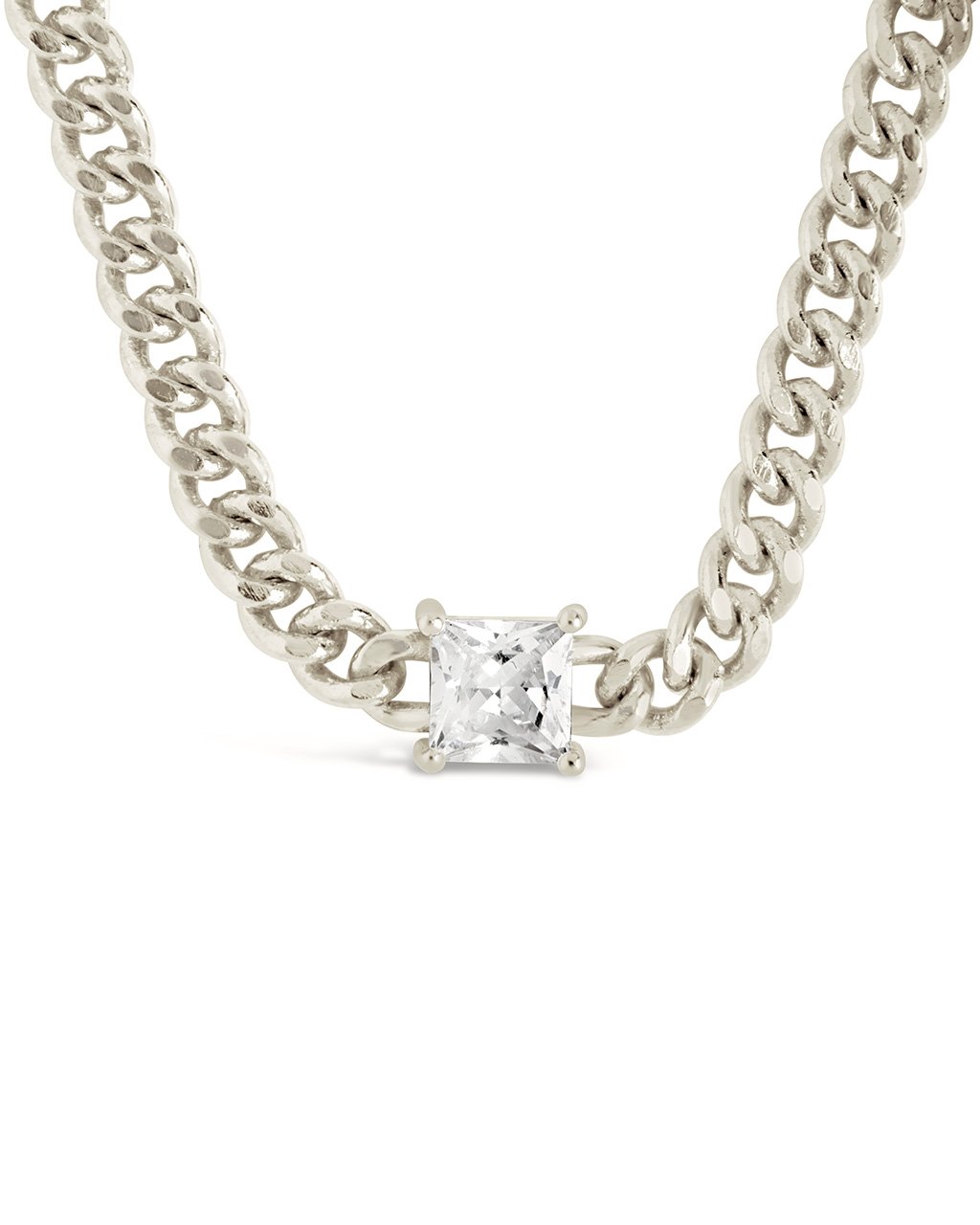 Curb Chain Necklace with Stationed CZ Necklace Sterling Forever 