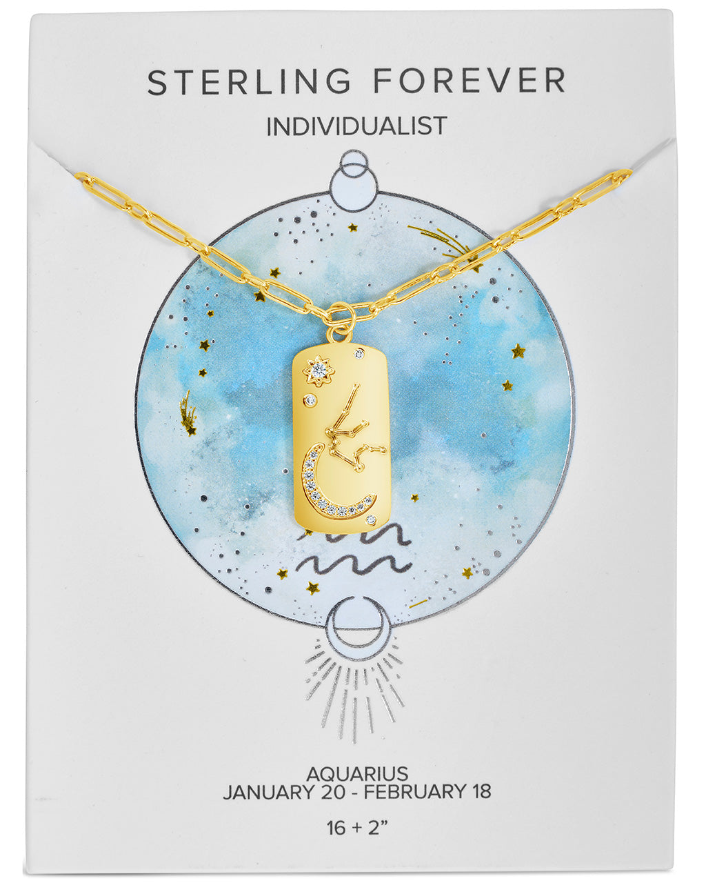 Constellation Dog Tag Necklace Necklace Sterling Forever Gold Aquarius (Jan 20 - Feb 18) 