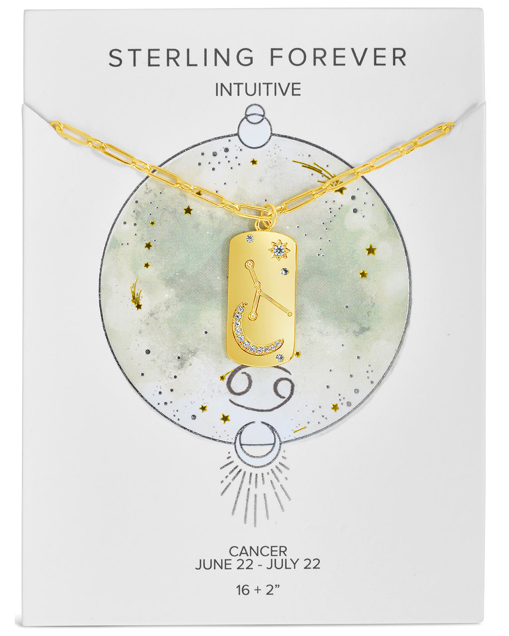 Constellation Dog Tag Necklace Necklace Sterling Forever Gold Cancer (Jun 21 - Jul 22) 