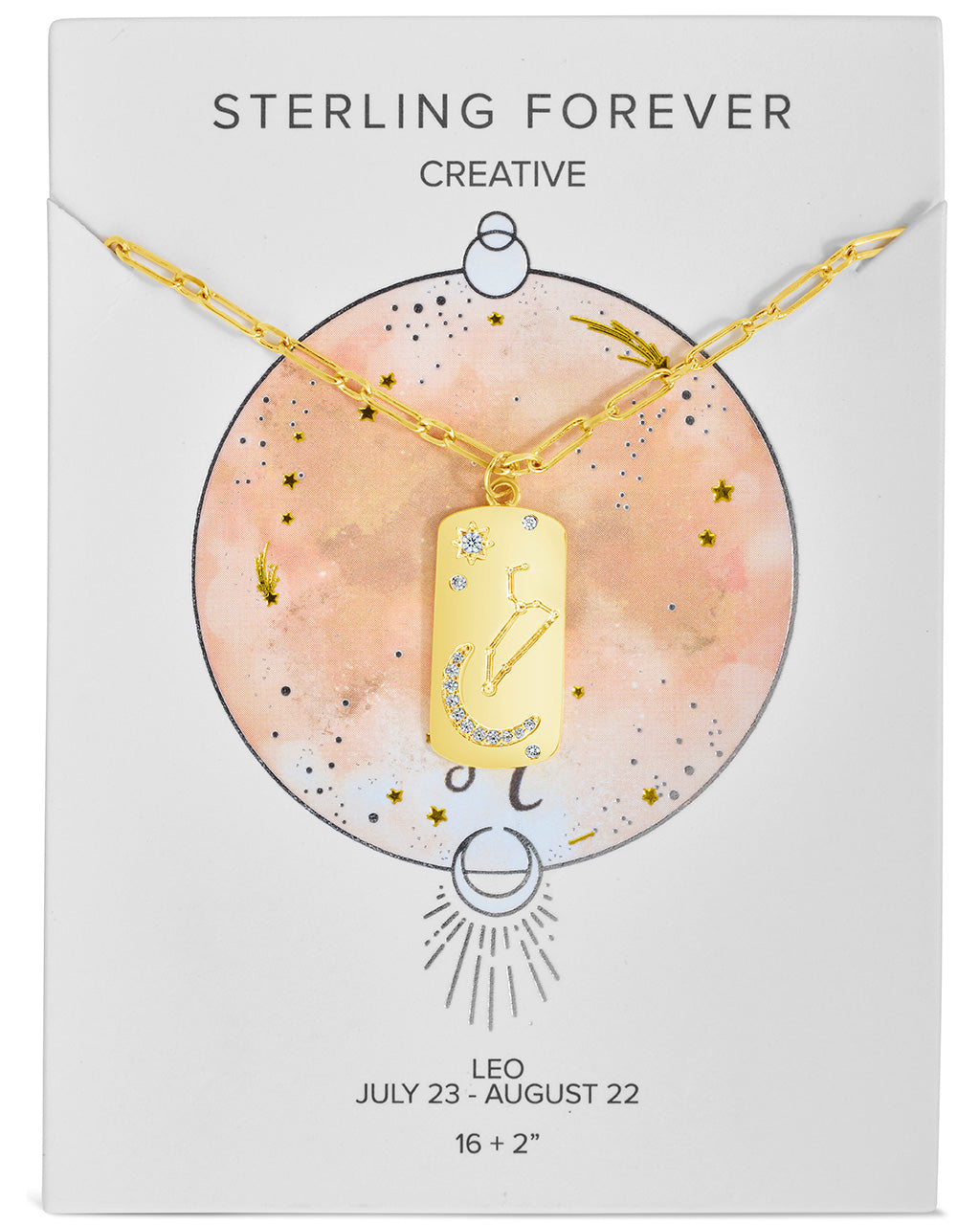 Constellation Dog Tag Necklace Necklace Sterling Forever Gold Leo (Jul 23 - Aug 22) 