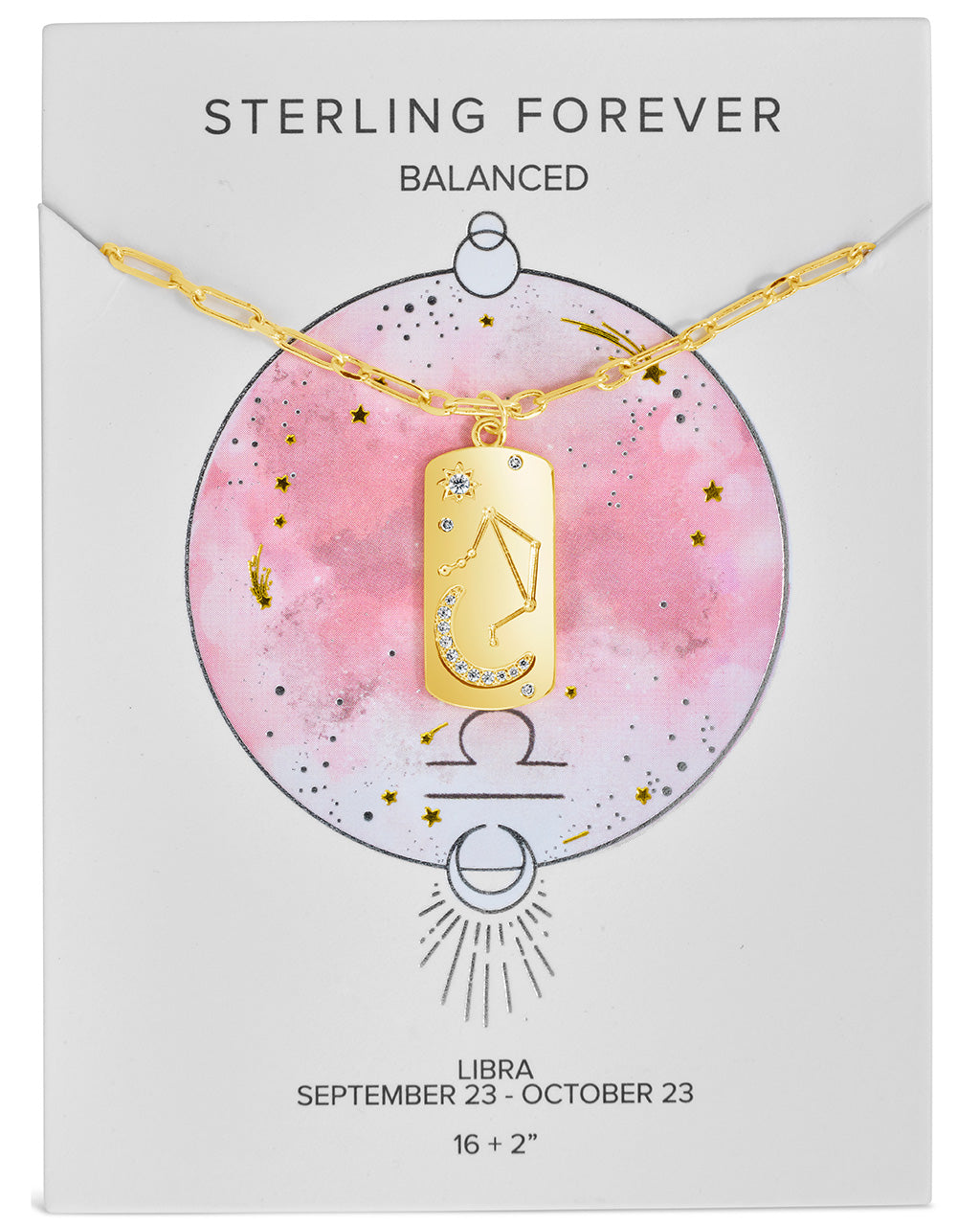 Constellation Dog Tag Necklace Necklace Sterling Forever Gold Libra (Sept 23 - Oct 22) 