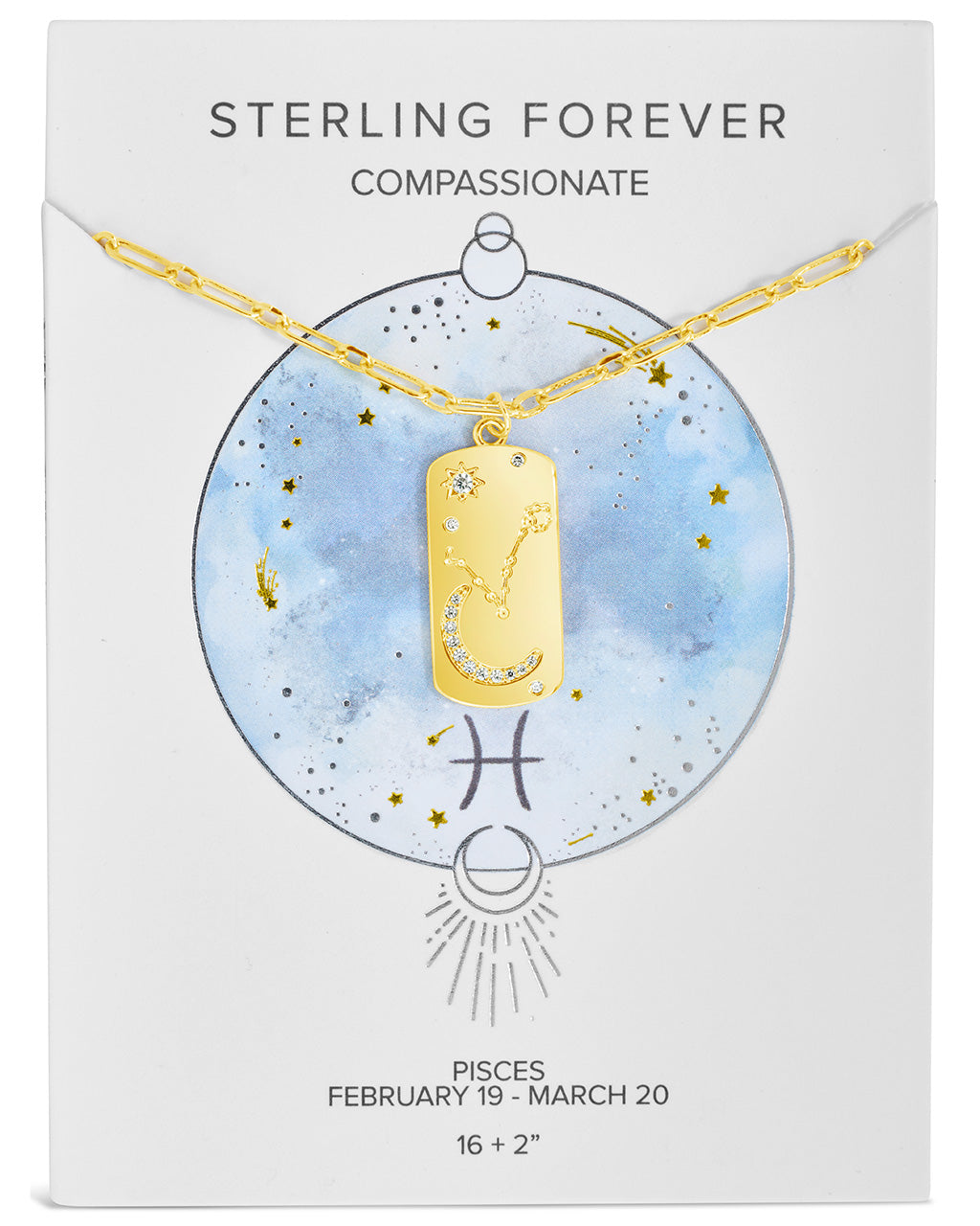 Constellation Dog Tag Necklace Necklace Sterling Forever Gold Pisces (Feb 19 - Mar 20) 
