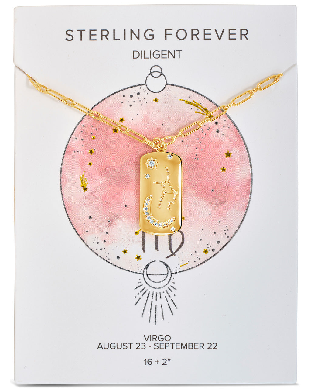 Constellation Dog Tag Necklace Necklace Sterling Forever Gold Virgo (Aug 23 - Sept 22) 
