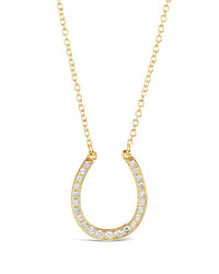 CZ Horseshoe Pendant Necklace Sterling Forever Silver 
