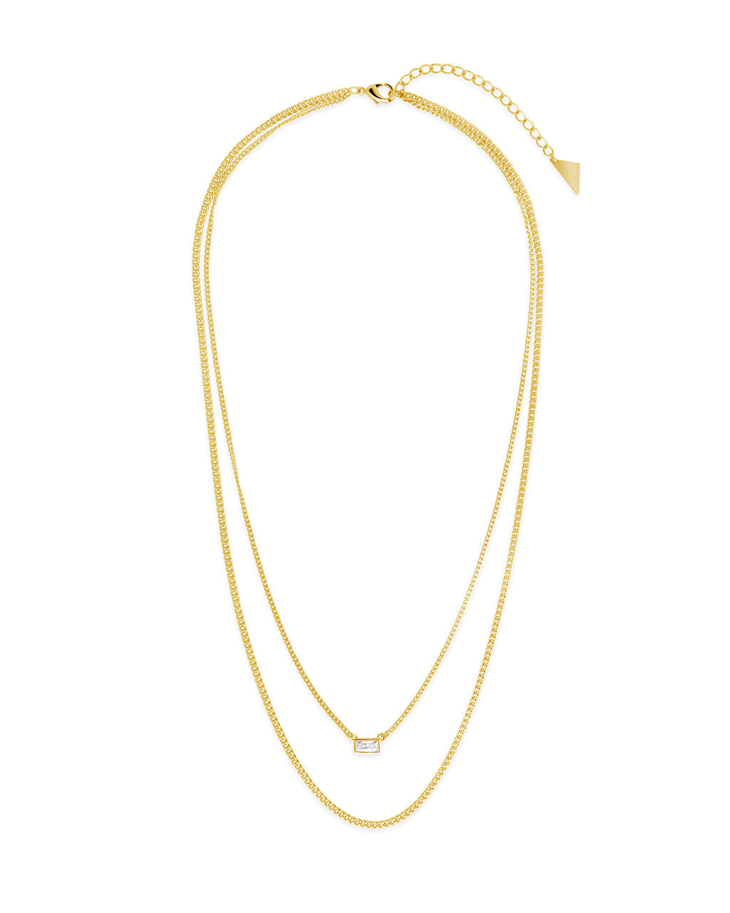 CZ Baguette Layered Curb Chain Necklace Necklace Sterling Forever 
