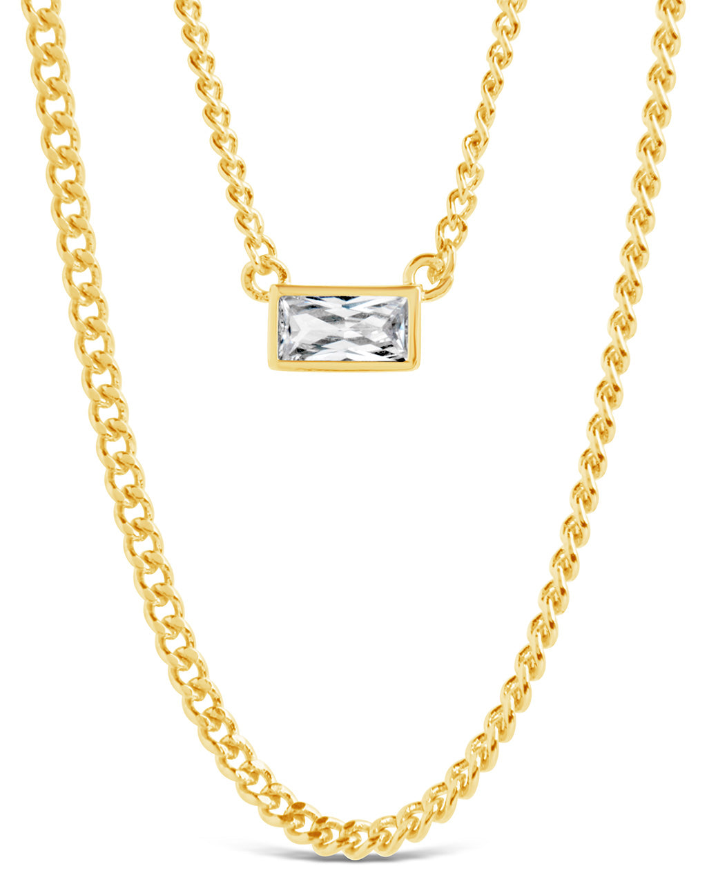 CZ Baguette Layered Curb Chain Necklace Necklace Sterling Forever 