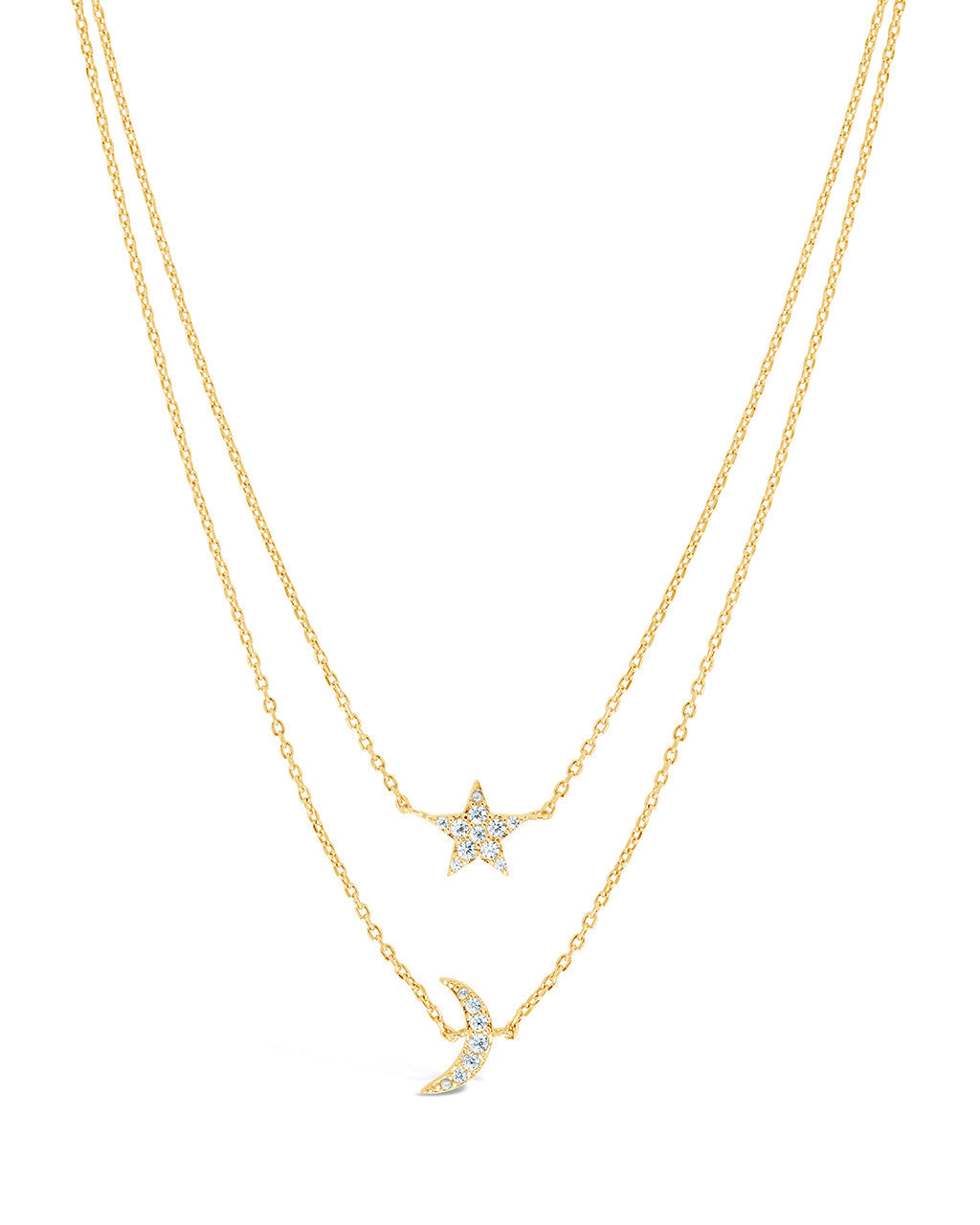 Layered CZ Crescent & Star Necklace Necklace Sterling Forever Gold 
