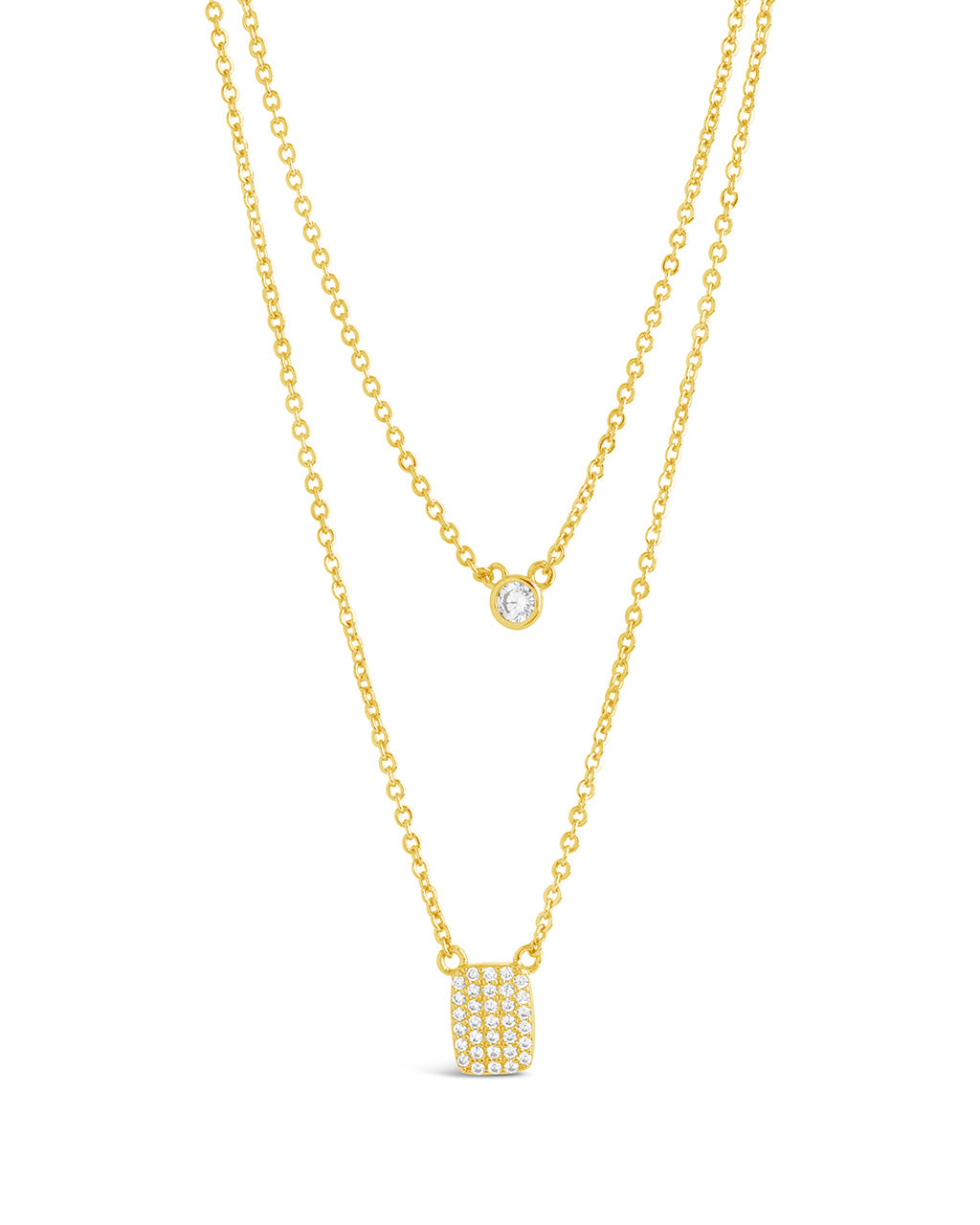 Bezel & CZ Tag Layered Necklace Necklace Sterling Forever Gold 
