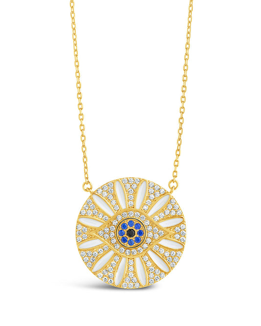 Evil Eye & CZ Petal Pendant Necklace Sterling Forever Gold 