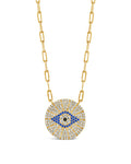 CZ Evil Eye Disk Pendant Necklace Sterling Forever Gold 